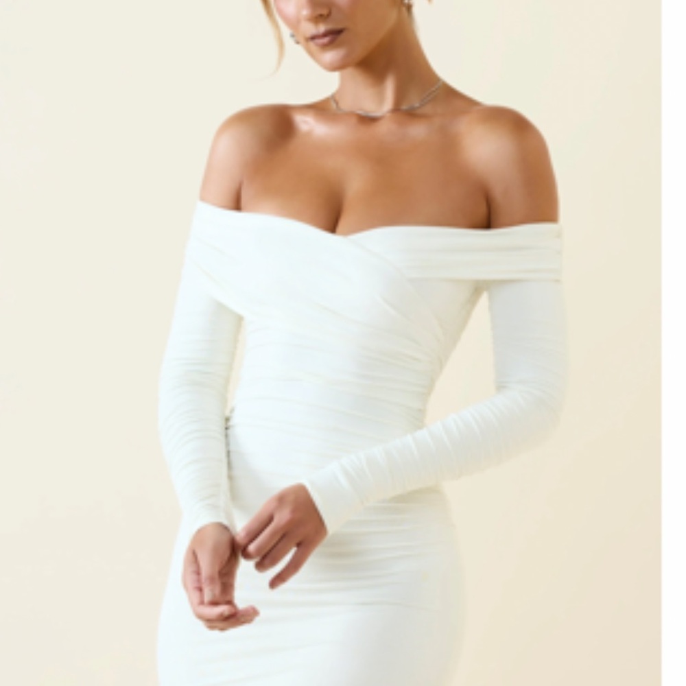 Oh Polly Off-Shoulder Long Sleeve White Dress